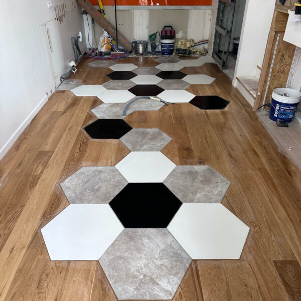Pose de carrelage mixte avec parquet CMV CONCEPT